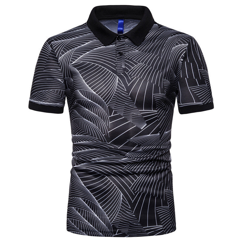 New Summer Men's Fashion Trend Wave Print Short Sleeved Lapel T Shirt