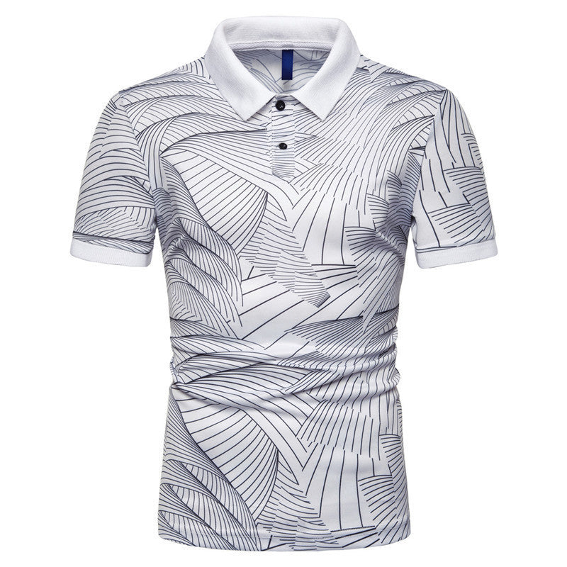 New Summer Men's Fashion Trend Wave Print Short Sleeved Lapel T Shirt