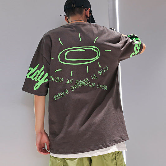 All-match smiley print hip-hop short sleeve
