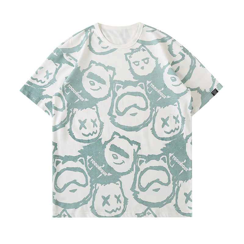 Fashion Brand Short-sleeved T-shirt Full Print Fun Bear Cotton T-shirt Men's
