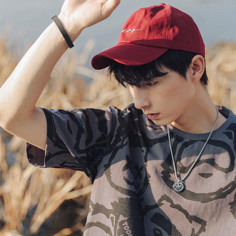 Fashion Brand Short-sleeved T-shirt Full Print Fun Bear Cotton T-shirt Men's