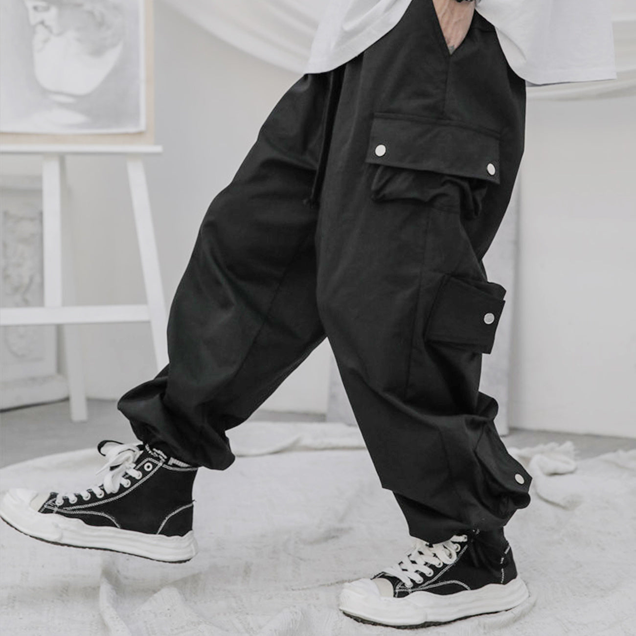 Diablo High Street Overalls Men'S Loose Straight Leggings Black American Casual Sports Pants