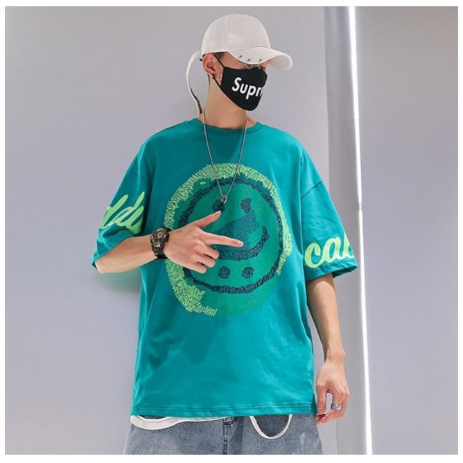 All-match smiley print hip-hop short sleeve