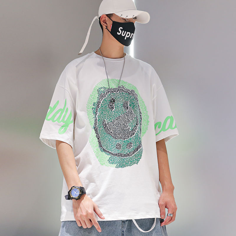 All-match smiley print hip-hop short sleeve