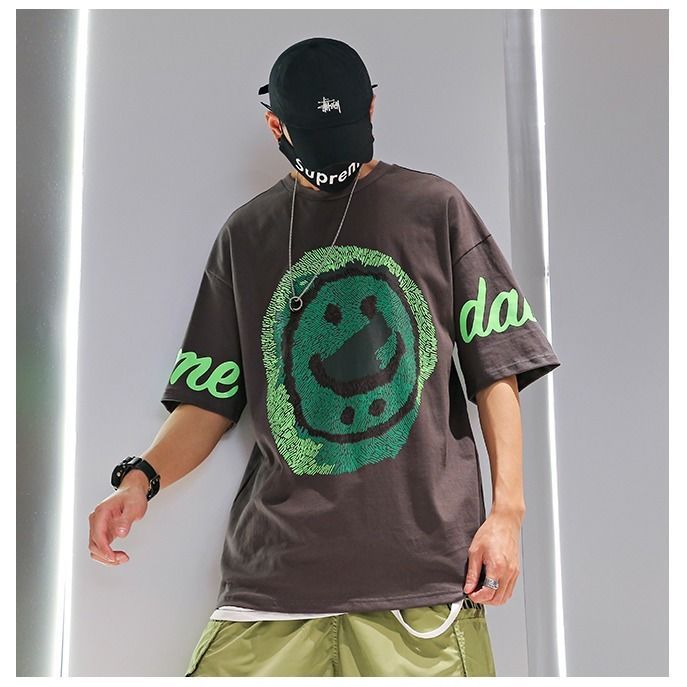 All-match smiley print hip-hop short sleeve