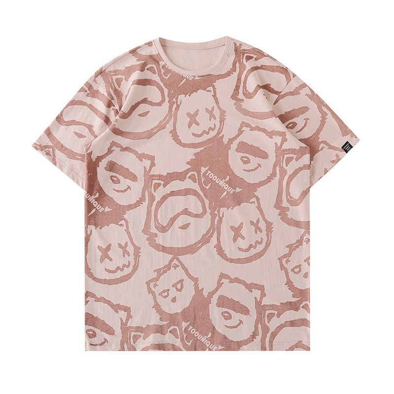 Fashion Brand Short-sleeved T-shirt Full Print Fun Bear Cotton T-shirt Men's