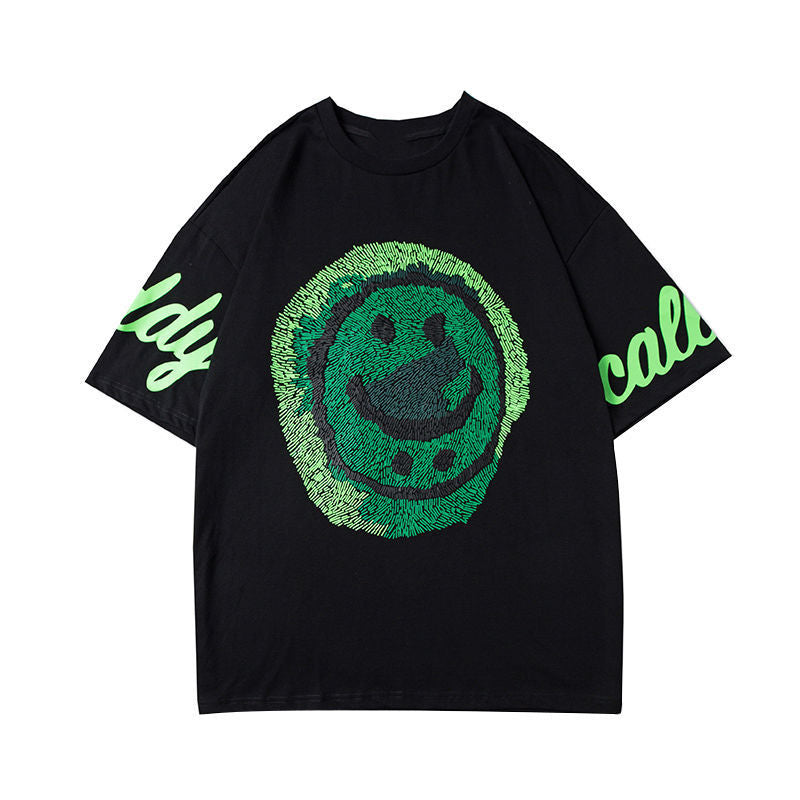All-match smiley print hip-hop short sleeve