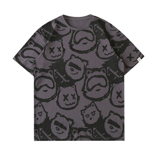 Fashion Brand Short-sleeved T-shirt Full Print Fun Bear Cotton T-shirt Men's