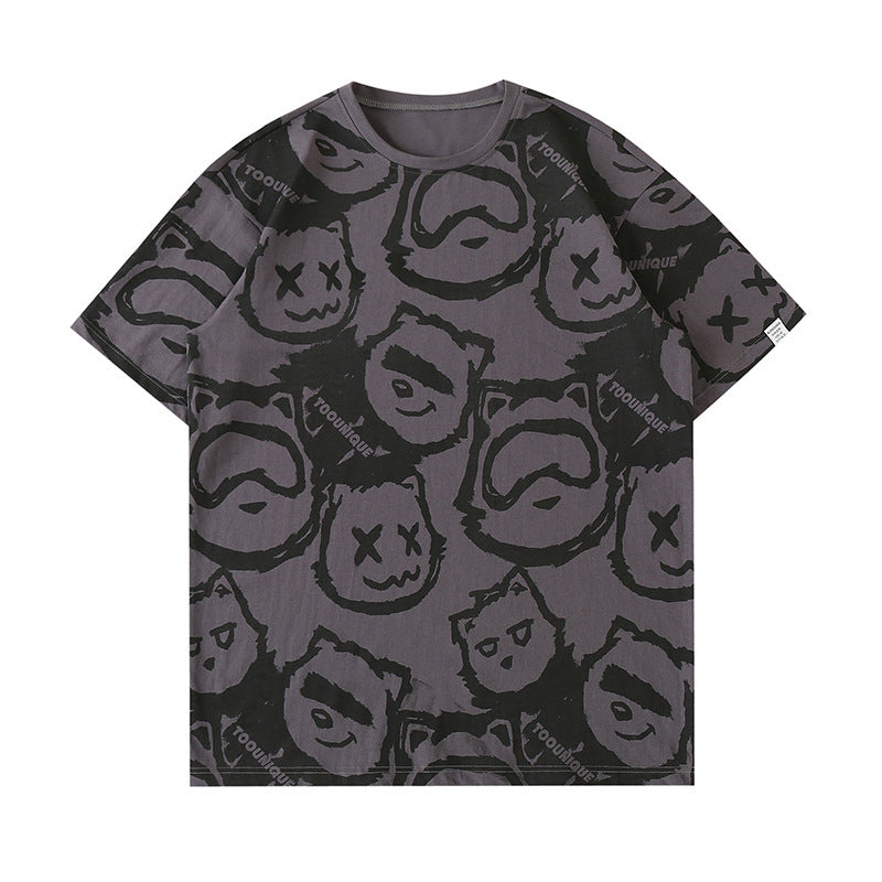 Fashion Brand Short-sleeved T-shirt Full Print Fun Bear Cotton T-shirt Men's